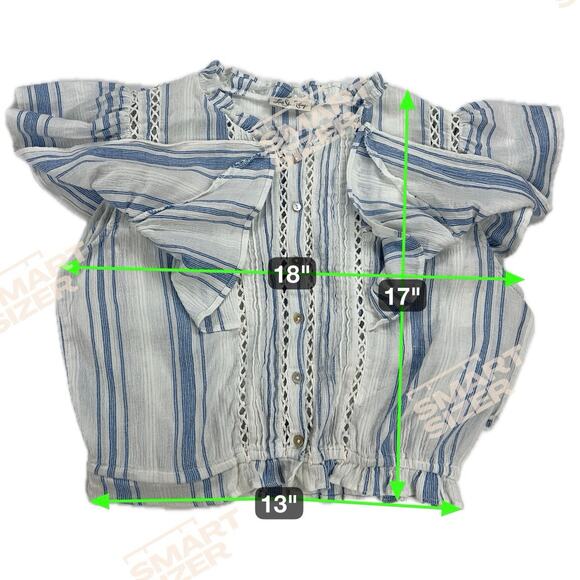 LoveShackFancy Nora Handkerchief Crop Top Blue Stripes Flutter Sleeve Size M - Picture 8 of 12